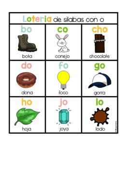 Loteria de Silabas con o - Syllables with o Bingo by Bilingual Llama