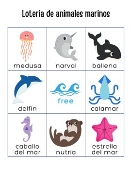 Loteria de animales marinos - ocean animals bingo en español by ...