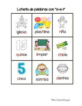 Loteria de palabras con a-e-i by Ms Jackie Bilingual | TPT