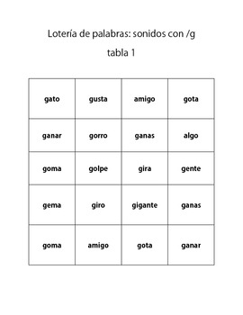 Loteria workstation: Review the g sound and blends in Spanish by ...