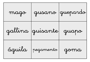 Lotto / Bingo - palabras Ga Gue Gui Go Gu by Javier Alamo Taravillo