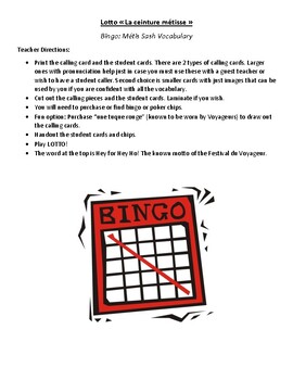 Preview of Lotto: La ceinture métisse / Bingo: Métis Sash (A Game)