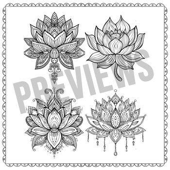 Preview of Lotus Flowers with Mandala Coloring, Mindful Relaxing Meditation Coloring Adults