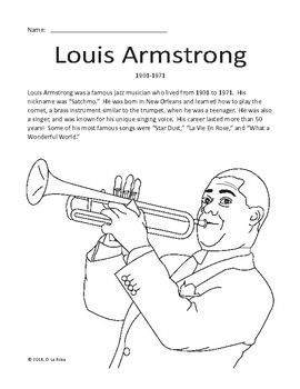 Louis Armstrong Biography, Coloring Page, and Word Search | TpT