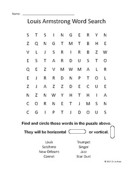 Louis Armstrong Biography, Coloring Page, and Word Search | TpT