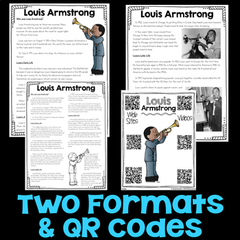 Louis Armstrong Biography Research, Reading Passage, Graphic Organizer,  Template