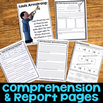 Louis Armstrong Biography Research, Reading Passage, Graphic Organizer,  Template