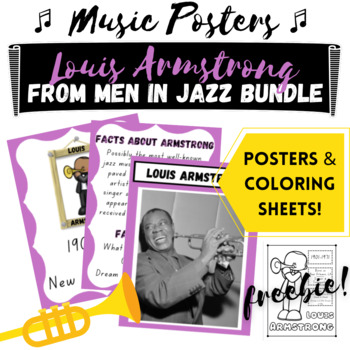 Preview of Louis Armstrong Poster and Coloring Sheet Freebie! - Black History Men of Jazz