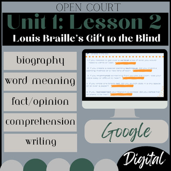 Preview of Louis Braille's Gift to the Blind OPEN COUNT: Unit 1 Lesson 2 ACTIVITIES, VOCAB.