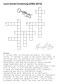 Louis Armstrong Crossword by Steven s Social Studies TPT