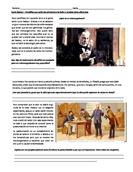 Louis Pasteur Worksheet Espanol by Armando Arratia | TPT