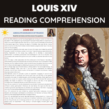 Preview of Louis XIV Reading Comprehension | Sun King of France and Absolute Monarchy