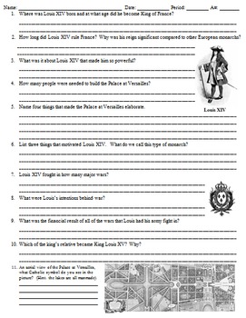Louis XIV Sun King Biography and Questions by Drew Bailey