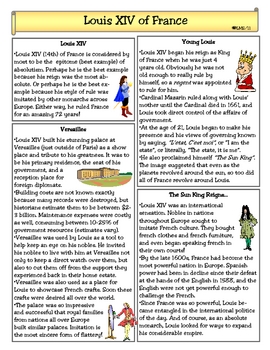 Louis XIV Biography Quick Read: 1 Page Reading with 3 Questions