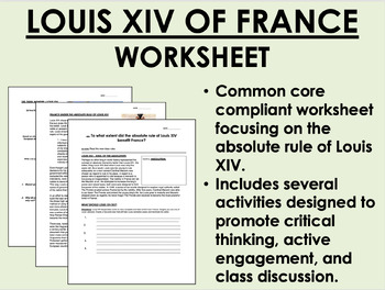 Preview of Louis XIV of France worksheet - Absolutism - Global/World History
