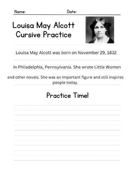 Preview of Louisa May Alcott Cursive Worksheet