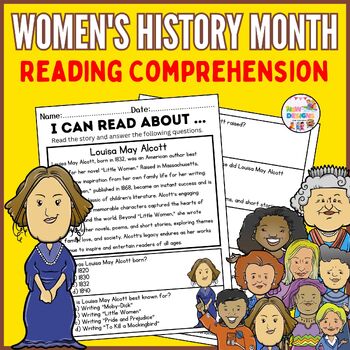 Preview of Louisa May Alcott Reading and Comprehension / Women's History Month Worksheets