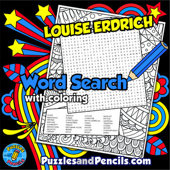 Preview of Louise Erdrich Word Search Puzzle with Coloring | Native American Heritage Month