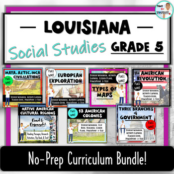 Preview of Louisiana Grade 5 Social Studies: Curriculum BUNDLE! (No-Prep, State-aligned)