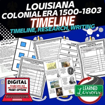 Preview of Louisiana History Colonial Timeline, Digital Learning, Google & Print