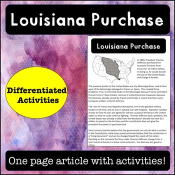 Preview of Louisiana Purchase Reading Passage and Activities