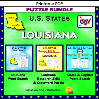 Louisiana Puzzle BUNDLE Word Search Crossword Activities U S States