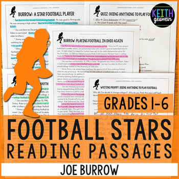 Preview of Football Reading Passages: Joe Burrow (Grades 1-6) Distance Learning