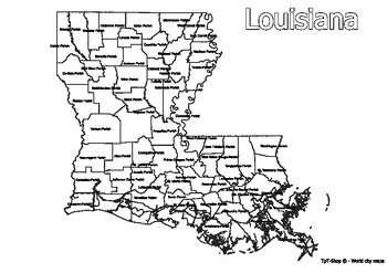 Preview of Louisiana State Map with Counties Coloring and Learning