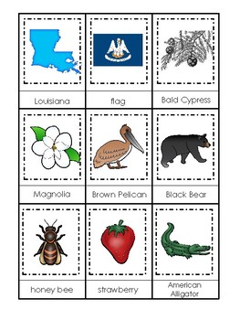 Louisiana State Symbols themed 3 Part Matching Game. Printable