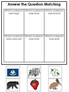Preview of Louisiana State Symbols themed Answer the Question Game. Preschool Game