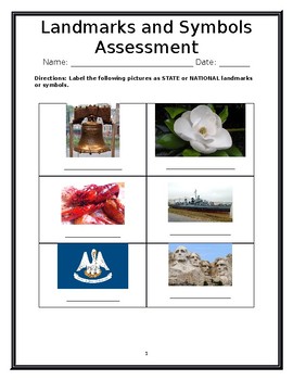 Preview of Louisiana Symbols and Landmarks Assessment-- LEAP PREP!!  3.1.4, 3.1.5