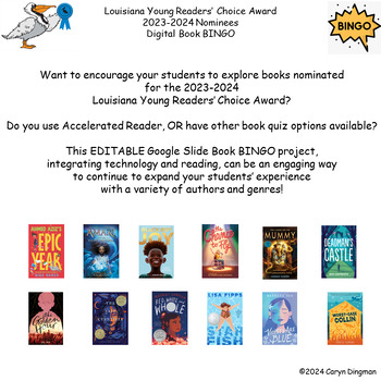 Preview of Louisiana Young Readers’ Choice Award 2024 Nominees Gr5-8 Digital Book BINGO