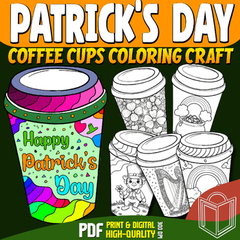 Preview of Lovable St. Patrick's Day Coffee Cups Coloring Pages Craft For Classroom