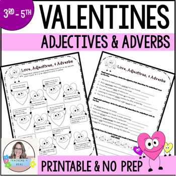 Preview of Adjective & Adverbs Grammar Practice Worksheet, Valentines Themed, NO PREP
