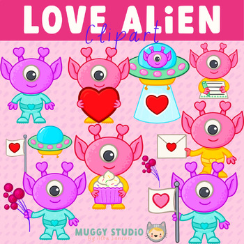 Preview of Love Alien Clipart {Valentines  Robot Clip Art}
