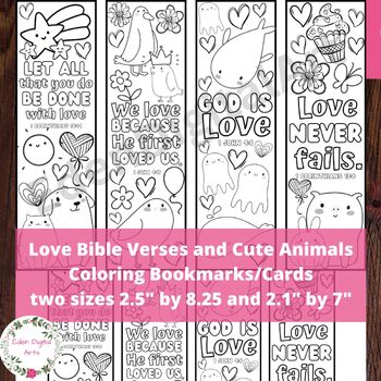 Preview of Love Bible Verses & Cute Animals Coloring Bookmarks Scripture Valentine Cards