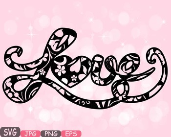 Love Flower Word Art Clipart Heart Floral Valentine Monogram Family Svg 491s