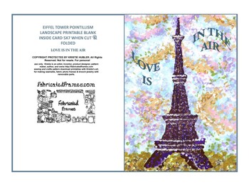 Preview of Love Is In The Air Eiffel Tower Pointillism Landscape Card Printable 5x7 blank