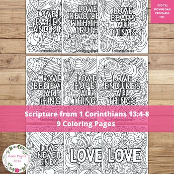 Preview of Love Is Patient and Kind Corinthians Bible Verses Coloring Pages Doodles Hearts