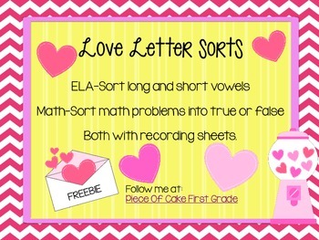 Preview of FREE Valentine's Day Center Activities {Short/long vowels and math}