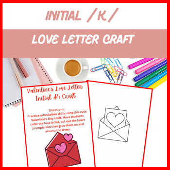 Preview of Love Letter Initial /k/ Craft - Articulation, Speech, | Digital Resource