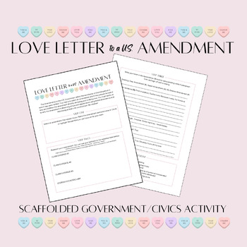 Preview of Love Letter to a US Amendment: Government Civics Valentine's Writing Activity
