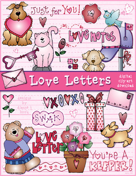 Preview of Love Letters Clip Art - Valentine's Day Hearts and Friends by DJ Inkers