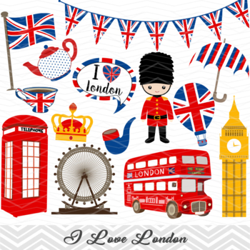 Preview of Love London Clipart, British Digital Clip Art, England Clipart