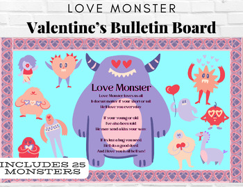 Preview of Love Monster Valentine's Day Bulletin Board | Lace Heart Border | Students Names