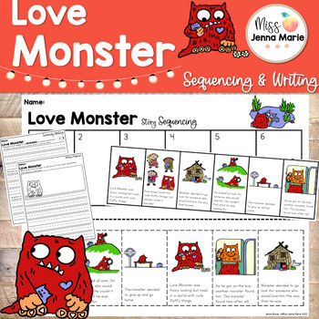 Preview of Love Monster Valentine's Day Writing Activities Sequencing Comprehension No Prep