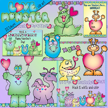 Preview of Love Monsters - Cute Valentine Clip Art for Kids by DJ Inkers