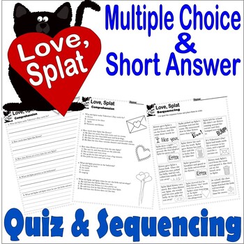 Preview of Love, Splat Cat Valentine's Day Reading Quiz Tests & Story Sequencing