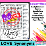 Love Synonyms Valentine's Day Word Search : Early Finisher