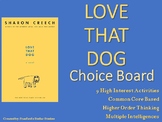 Love That Dog Choice Board Menu Novel Study Activities Boo